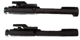 Side view of two types of semi-auto bolt carrier assemblies.